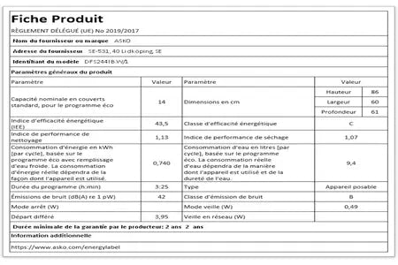 Lave-vaisselle Asko DFS244IBW/1 Asko