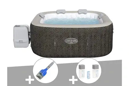 Spa Gonflable Bestway Lay-Z-Spa Cabo Carré Hydrojet 4/6 Places + Aspirateur À Batterie + Kit De Traitement Au Brome Lay-Z