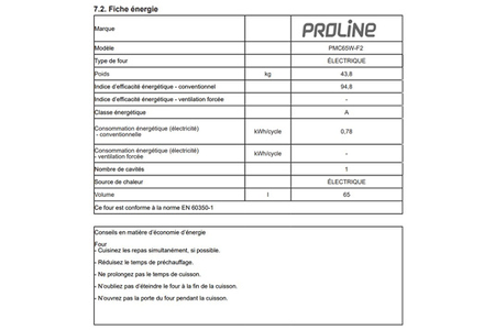 Cuisinière mixte Proline PMC65W-F2 Proline