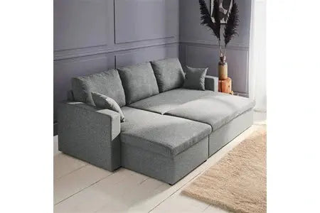 Canapé d'angle Convertible en tissu Gris clair - Ida - 3 places Bobochic Paris