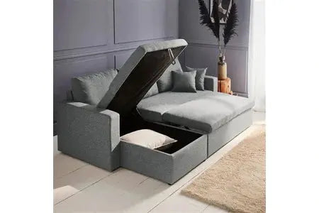 Canapé d'angle Convertible en tissu Gris clair - Ida - 3 places Bobochic Paris