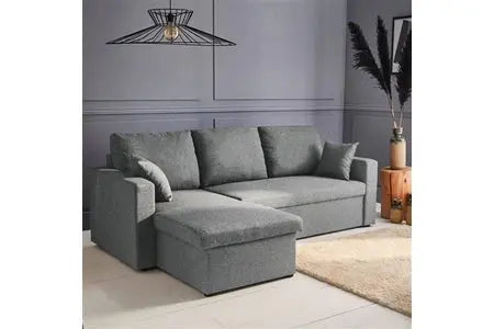 Canapé d'angle Convertible en tissu Gris clair - Ida - 3 places Bobochic Paris