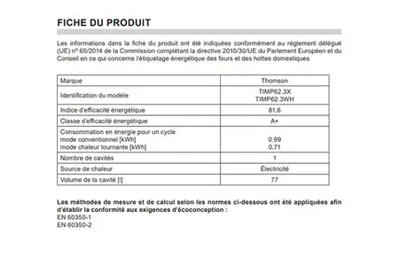 Cuisinière mixte Thomson TMMP62.3+1WH Thomson