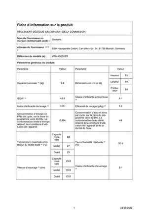 Lave-Linge Hublot Siemens WG44G00XFR Siemens