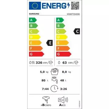 Lave linge séchant hublot 							SAMSUNG 				WD80T554DBX GUERIN ELECTROMENAGER