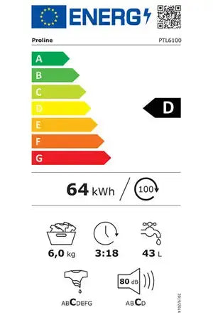 Lave-linge top Proline PTL6100 Proline