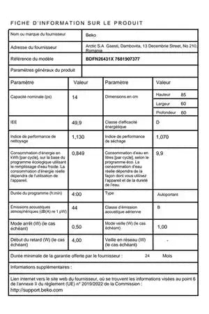 Lave-vaisselle Beko BDFN26431X Beko