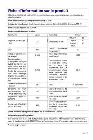Lave-vaisselle Candy CF6C4F0W Candy