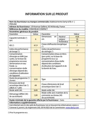 Lave-vaisselle Proline CDW49ELW compact Proline