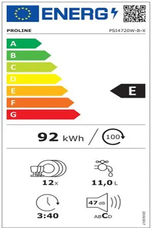 Lave-vaisselle Proline PSI4720W-B-X - encastrable 60cm Proline