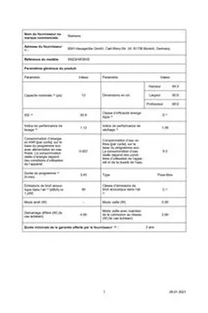 Lave-vaisselle Siemens SN23HW36VE VarioSpeed Plus Siemens