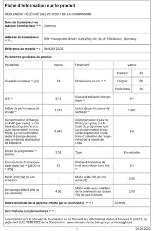 Lave-vaisselle Siemens SN63EX02CE - ENCASTRABLE 60 CM Siemens