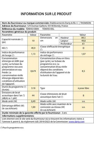 Lave-vaisselle Thomson TDW4510SL Thomson
