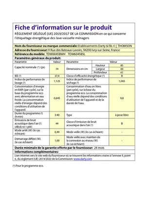 Lave-vaisselle Thomson TDW6045BWH Thomson