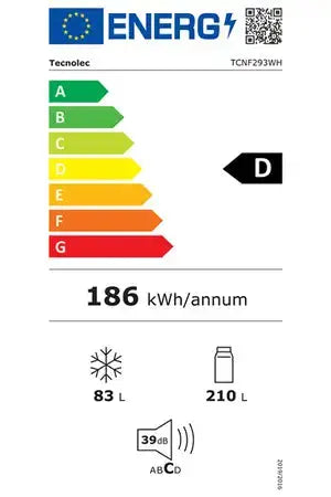 Réfrigérateur congélateur en bas Tecnolec TCNF293WH Tecnolec