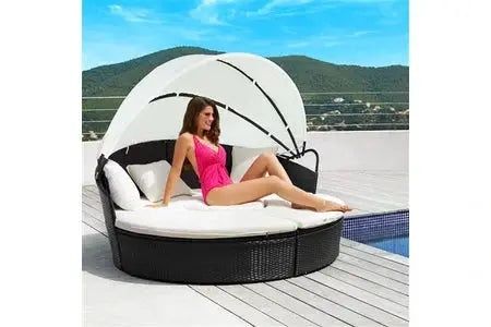 Salon De Jardin Tectake Bain De Soleil Rond Modulable Santorin - Marron Naturel Tectake