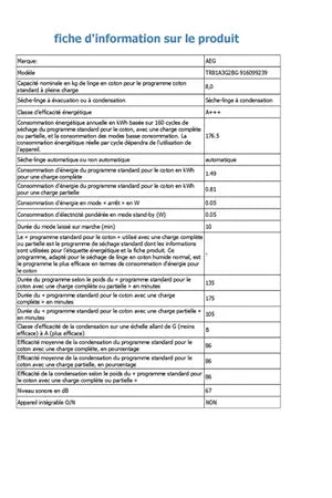 Sèche-linge Aeg TR81A3G2BG Aeg