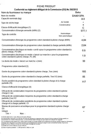 Sèche-linge Beko DA8013PA AQUAWAVE Beko