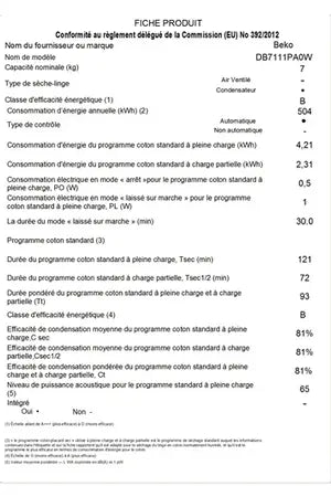 Sèche-linge Beko DB7111PA0W Beko