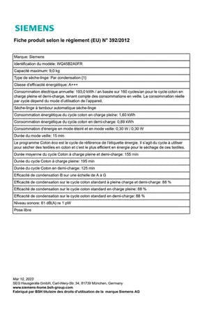Sèche-linge Siemens WQ45B2A0FR Siemens