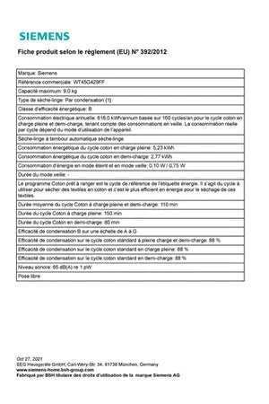 Sèche-linge Siemens WT45G429FF Siemens