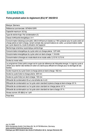 Sèche-linge Siemens WT45HV13FR Siemens