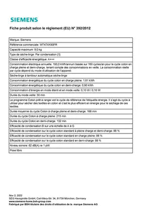 Sèche-linge Siemens WT47XK90FR Siemens
