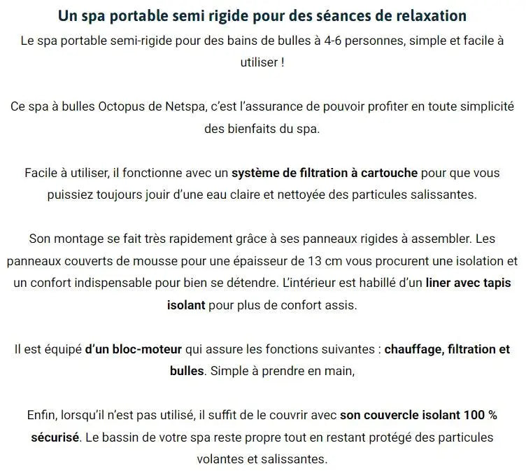 Spa Gonflable Netspa Spa Portable Semi-Rigide Octopus Octogonal Bulles 4-6 Places - Netspa Netspa